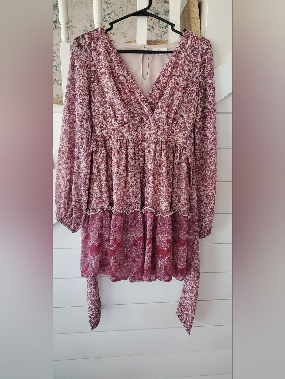 Purple Paisley Floral Long Sleeve Dress